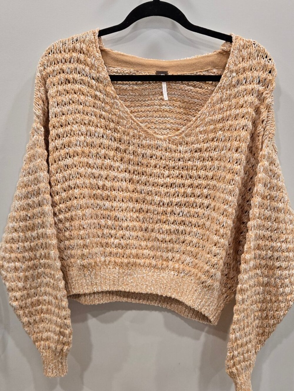 Free People Open-Knit Sweater | Golden Yellow & White | Size XS (#70)